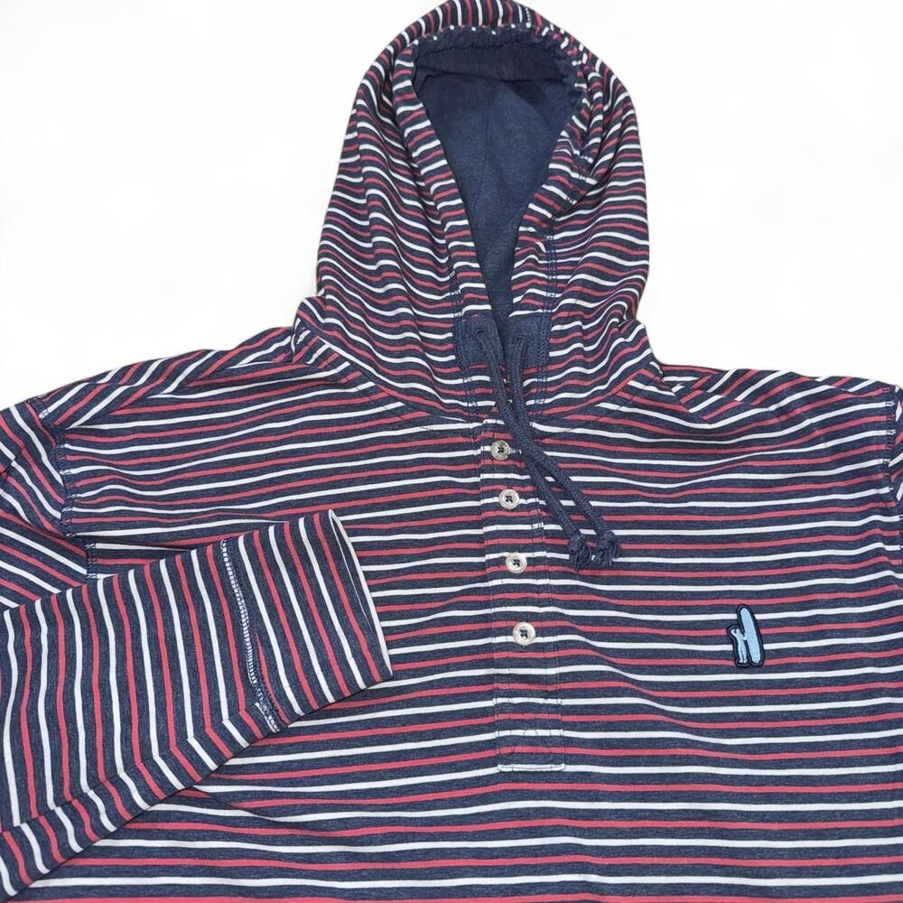 Johnnie-O "Wake" Striped Henley Hooded Long Sleeve Shirt Men's Size Large